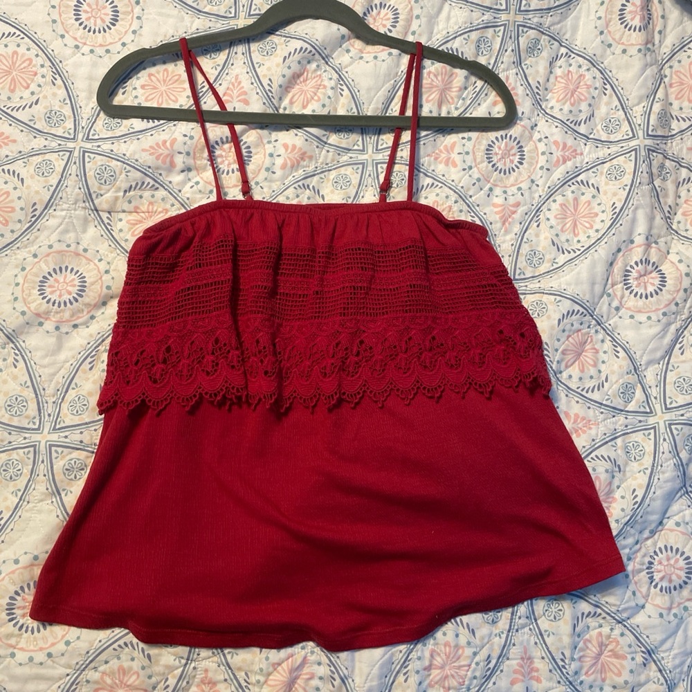 nine britton Red Lace-Trim Spaghetti Strap Tank